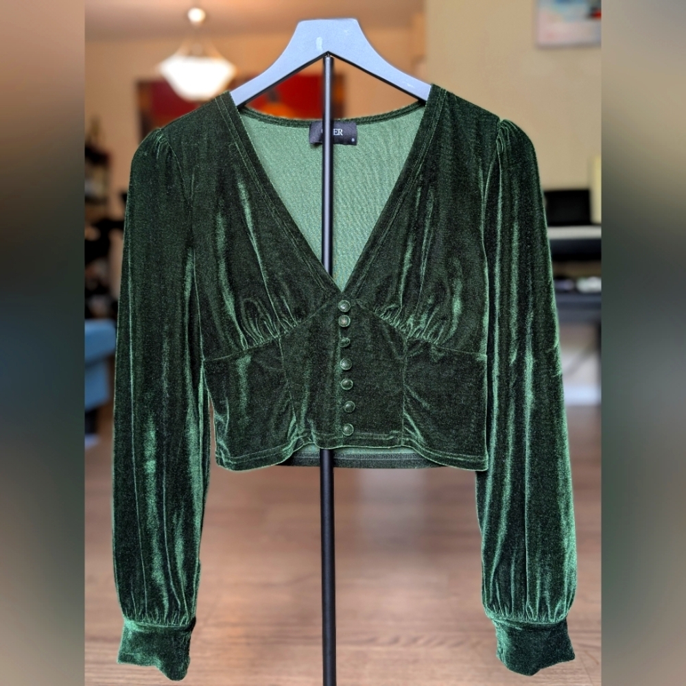 Cider Velvet Green Cropped Blouse, S